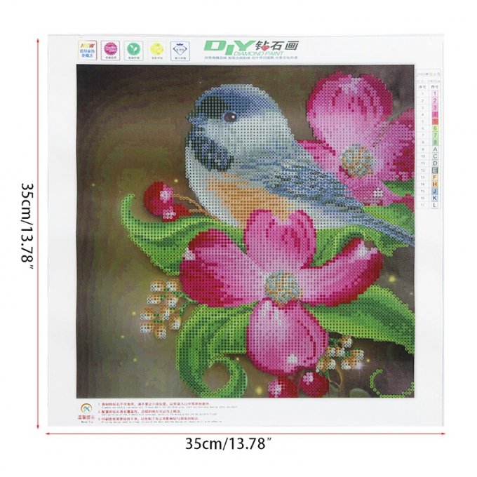 Broderie diamant Oiseau - 35x35 cm - partielle - diamants ronds