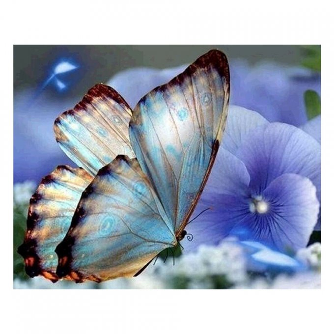 Broderie diamant papillon bleu - 30x25 cm - partielle - diamants ronds