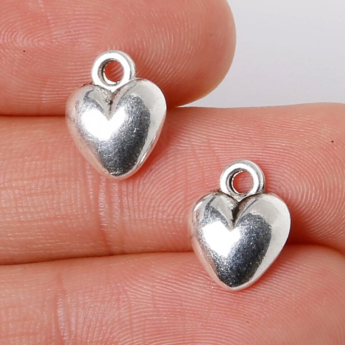 Lot de 9 breloques "Coeur" en métal couleur alliage zinc 
