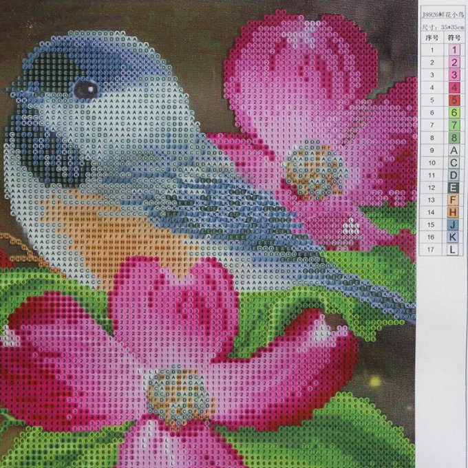 Broderie diamant Oiseau - 35x35 cm - partielle - diamants ronds