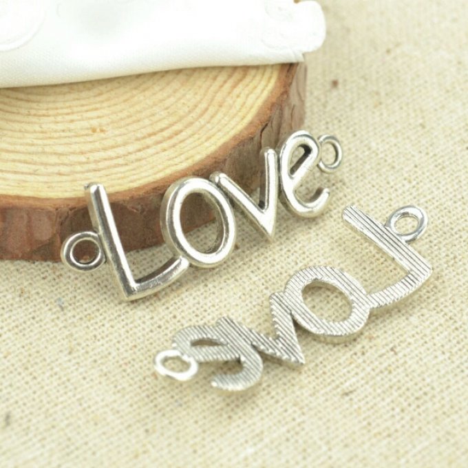 Lot de 10 breloques "Love" en métal couleur alliage zinc 