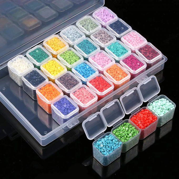 Diamond Painting Boite de Rangement en Plastique Transparent avec 64  Compartiments et Étiquettes - Malette Rangement Perles, Bijoux, Nail Art,  Travaux