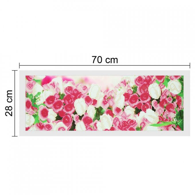 Broderie diamant rose et tulipe - 70x28 cm - partielle - diamants ronds