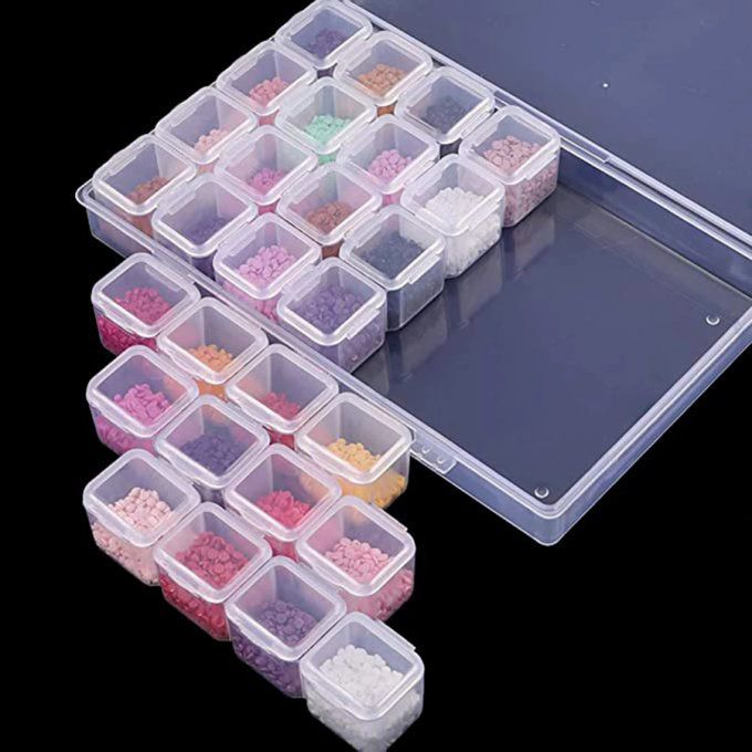 Boîtes De Rangement Transparente 28 pots - Diamant Painting Accessoire