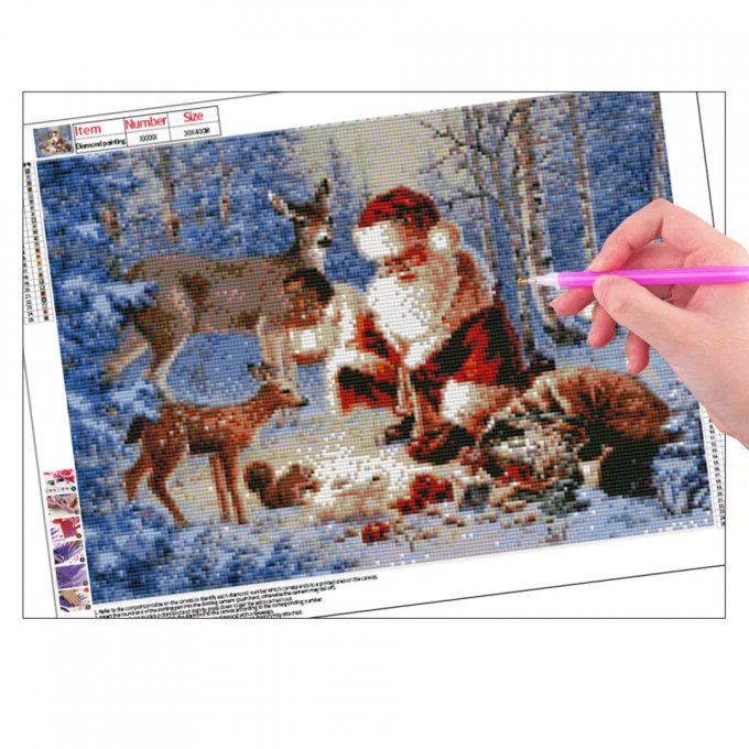 Broderie diamant Père noël et ses biches - 40x50 cm - complète - diamants carré