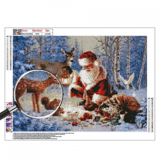 Broderie diamant Père noël et ses biches - 40x50 cm - complète - diamants carré