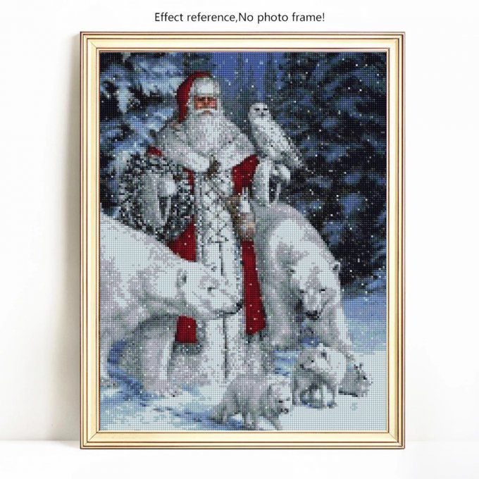 Broderie diamant Père noël et ours blancs - 40x50 cm - complète - diamants carré 