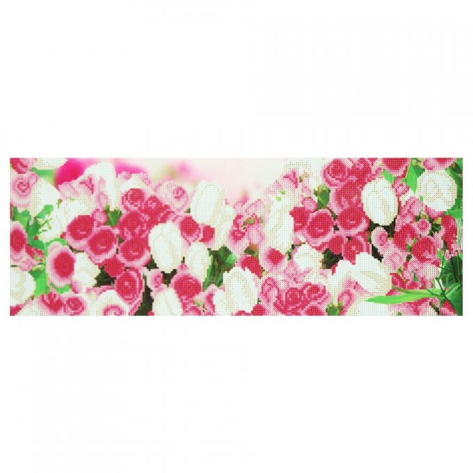 Broderie diamant rose et tulipe - 70x28 cm - partielle - diamants ronds