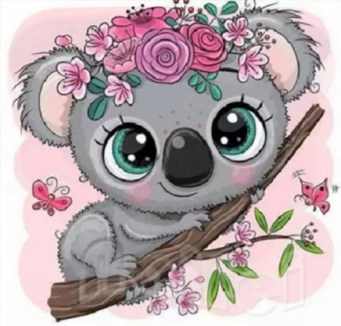 Broderie diamant Koala Mignon - 40x40 cm - complète - diamants rond