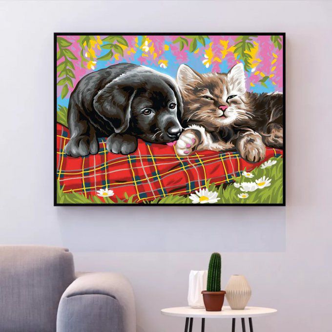 Broderie diamant Chien et chat - 40x50 cm - complète - diamants carré