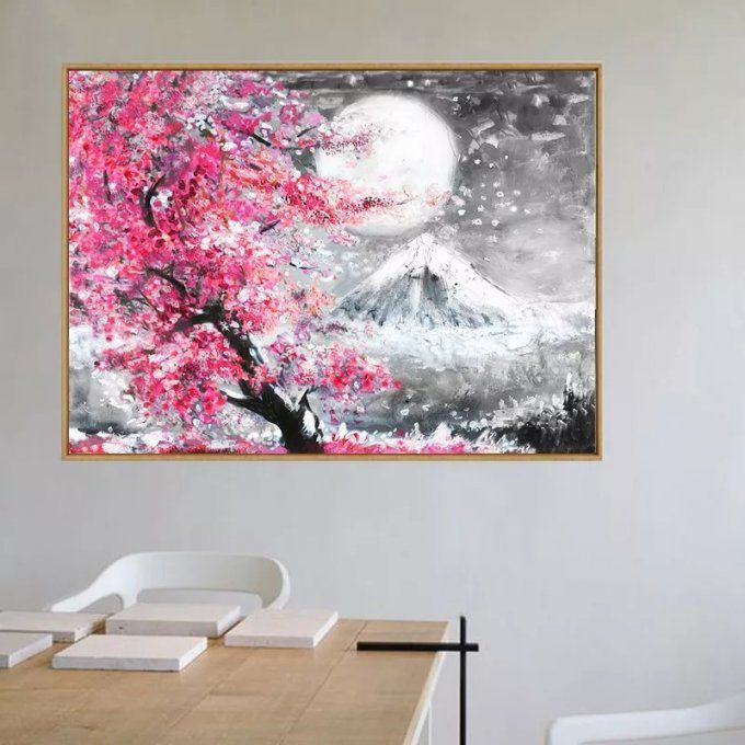 Broderie diamant Paysage mont Sakura Fuji - 40x50 cm - complète - diamants carré