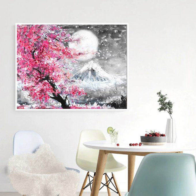 Broderie diamant Paysage mont Sakura Fuji - 40x50 cm - complète - diamants carré