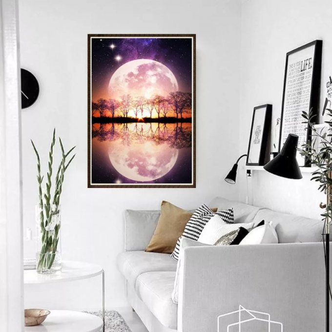 Broderie diamant Pleine Lune - 40x50 cm - complète - diamants carré 