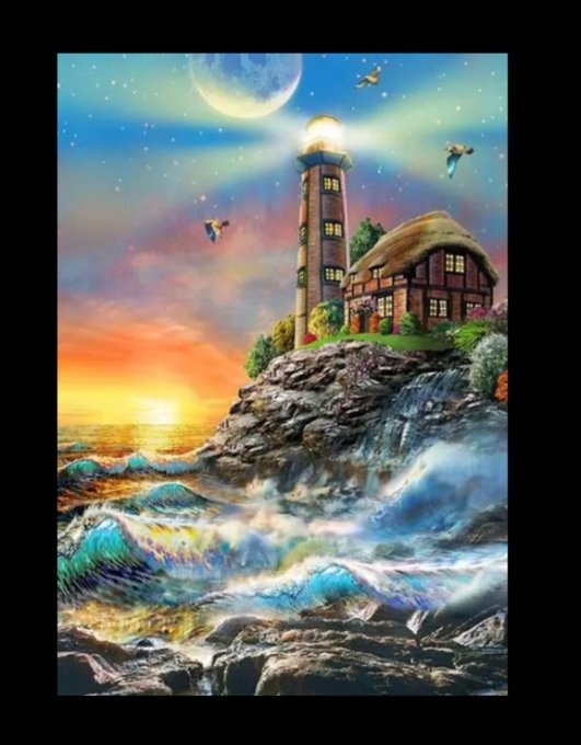 Broderie diamant Paysage phare -30x40 cm - complète  