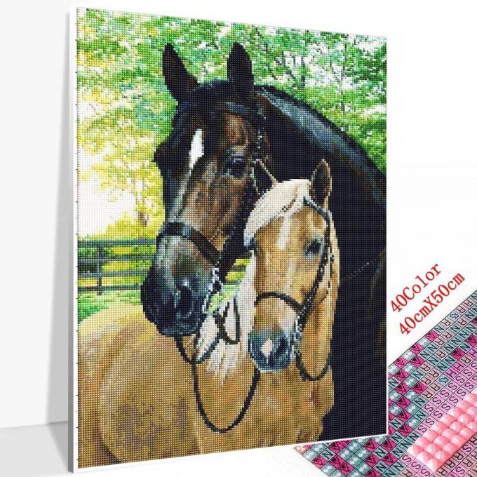 Broderie diamant Chevaux enlacer - 40x50 cm - complète - diamants carré