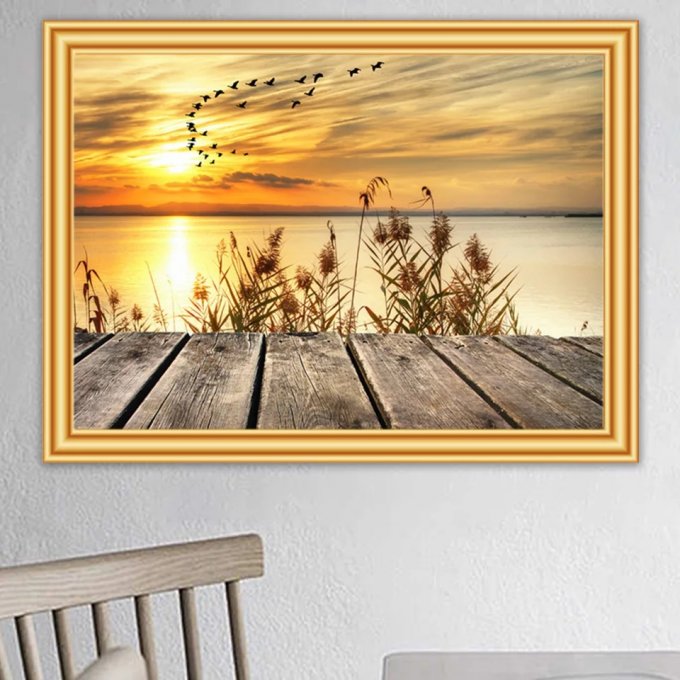 Broderie diamant Couché de soleil pont - 40x50 cm - complète - diamants carré 