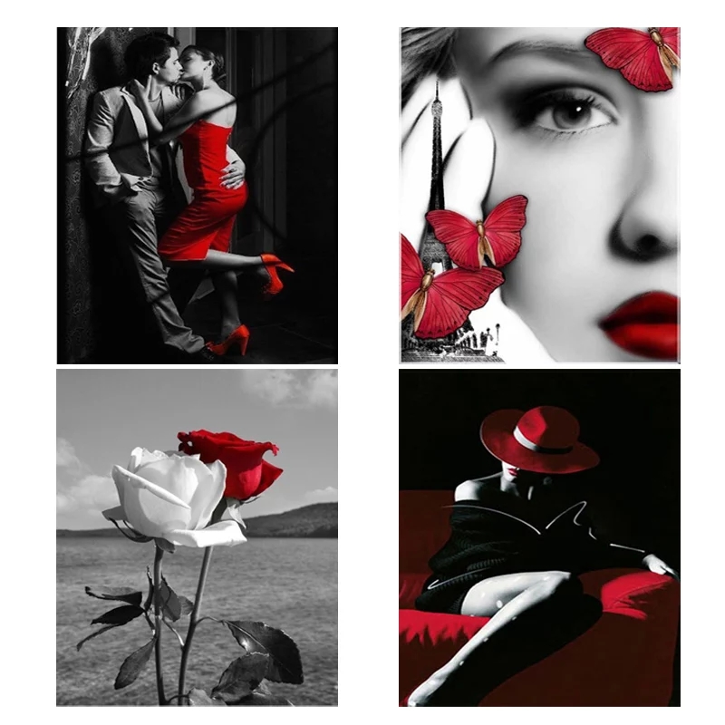 Broderie diamant Roses rouges et femmes sexy -30x40 cm - complète