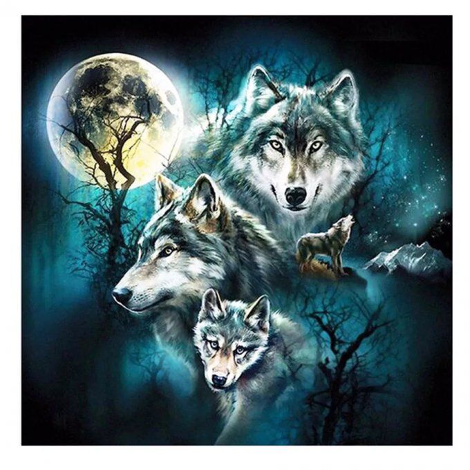 Broderie diamant Loups - 50x50 cm - complète - diamants carré