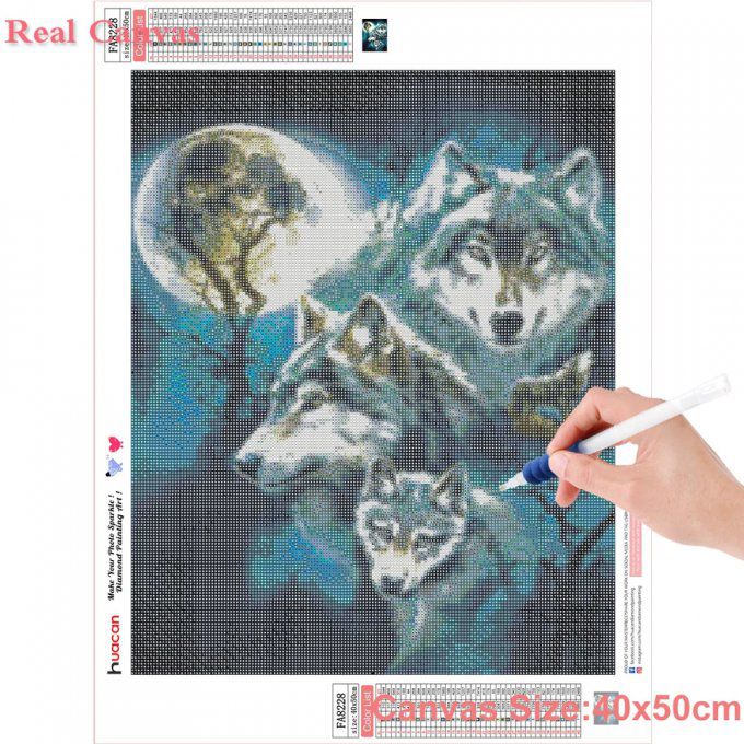 Broderie diamant Loups - 50x50 cm - complète - diamants carré