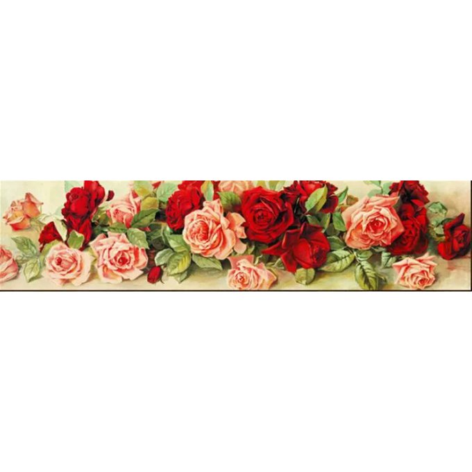 Broderie diamant roses - 70x28 cm - partielle - diamants ronds