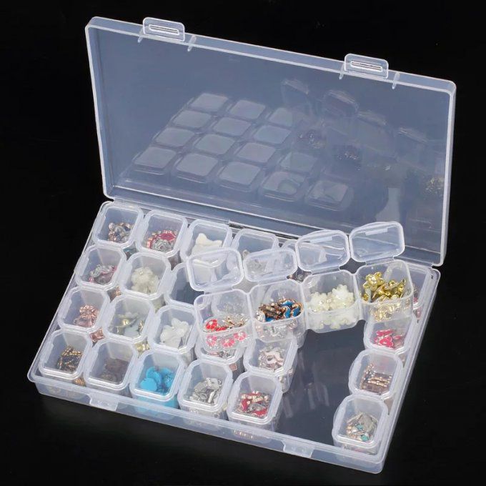 Boîtes De Rangement Transparente 28 pots - Diamant Painting Accessoire