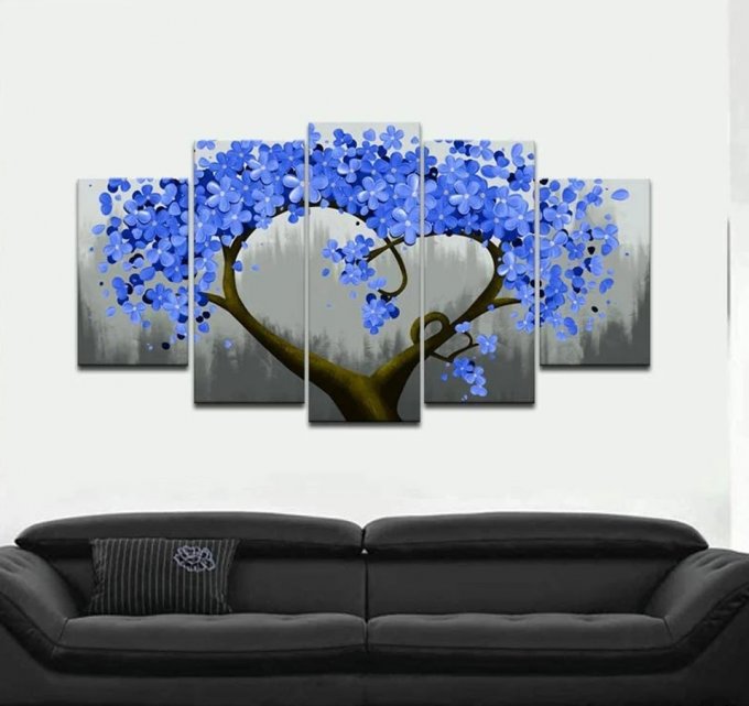 Broderie diamant triptyque Arbre cœur bleu - diamants ronds 