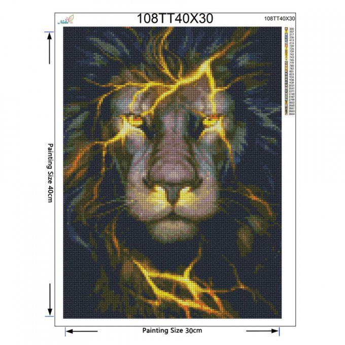 Broderie diamant Tête de lion noir - 40x60 cm - complète - diamants carré