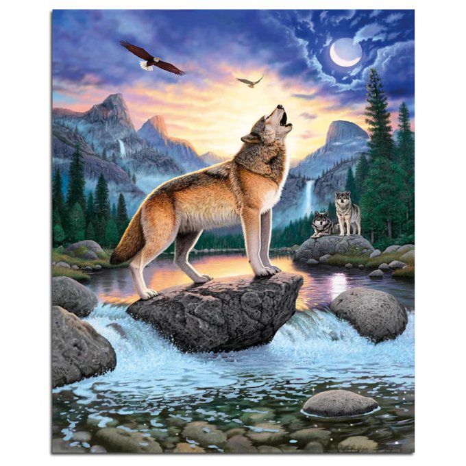 Broderie diamant Loup appel de minuit - 40x50 cm - complète - diamants carré