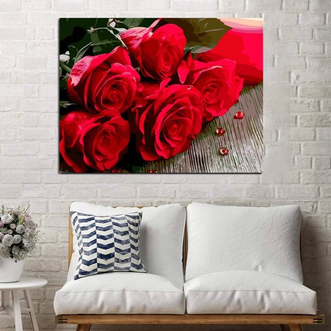 Broderie diamant Roses rouges - 40x50 cm - complète - diamants rond