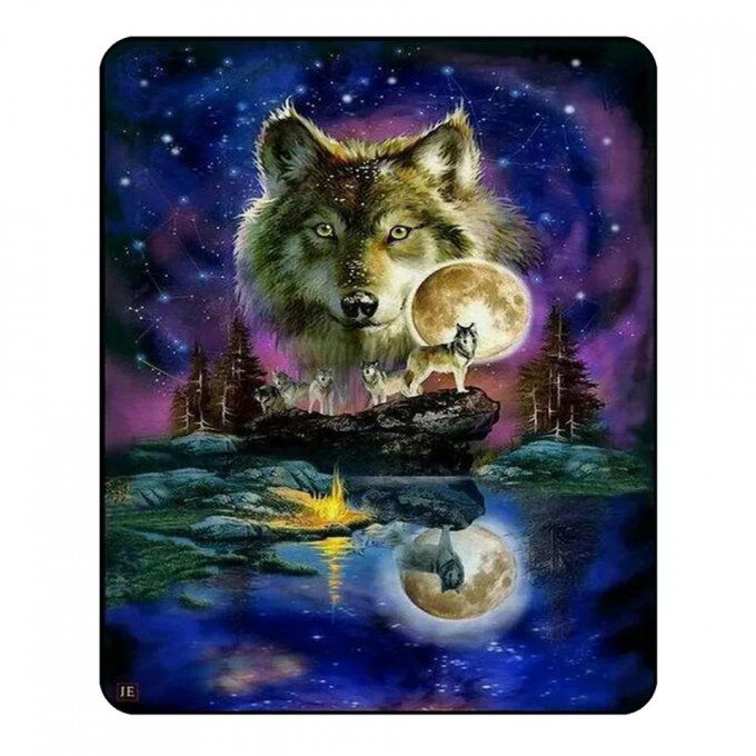 Broderie diamant Loup au clair de lune - 40x60 cm - complète - diamants carré