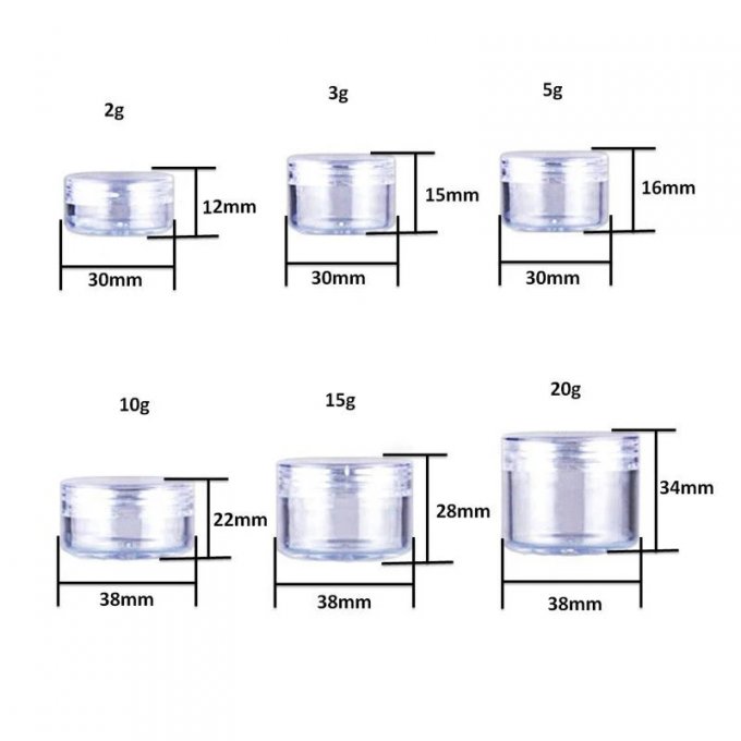 Lot de 10 pots de rangement en plastique – 5g- 10g ou 20g