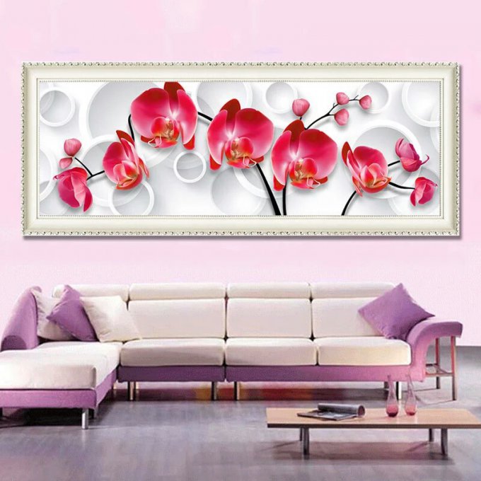 Broderie diamant Orchidées - 120x45 cm - complète - diamants ronds