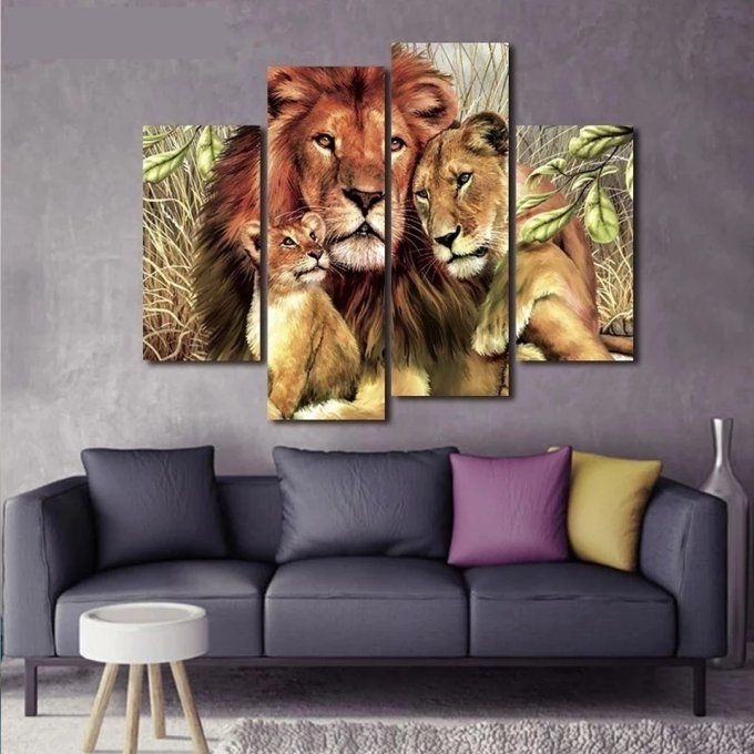 Broderie diamant triptyque Famille Lion